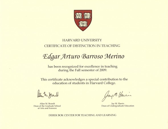 Edgar Barroso awarded with a Harvard University Certificate of