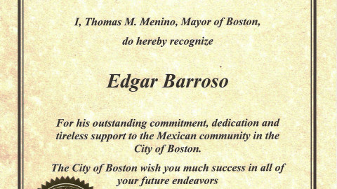 The City of Boston – Certificate of Recognition