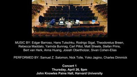 Percussionist Samuel Z. Solomon premieres “Ataraxia” by Edgar Barroso for percussion and live electronics at the John Knowles Concert Paine Hall – Harvard University / April 26, 2012